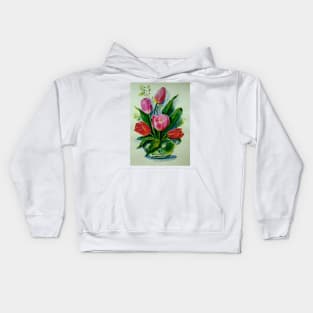 Bouquet of Tulips in a Glass Vase Kids Hoodie